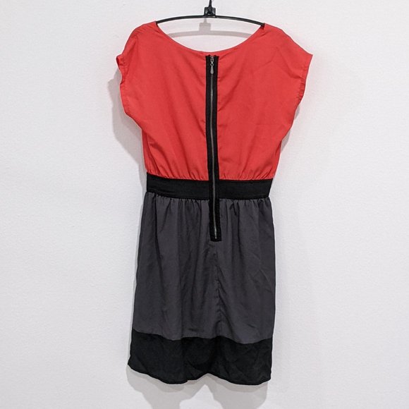 BeBop Coral Black Gray Color Block Party Dress Size Medium - Picture 2 of 11